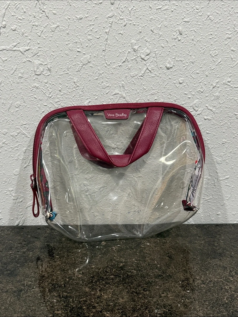 Vera Bradley Clear Cosmetic Bag with Burgundy Trim